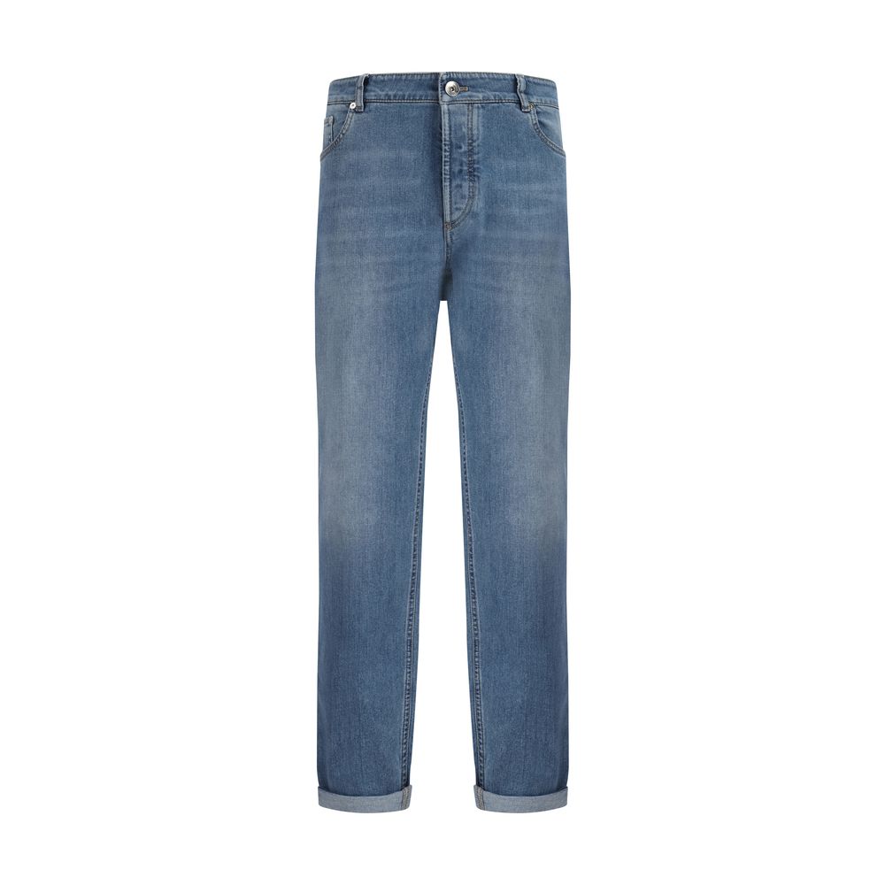Blue Cotton Straight-Leg Jeans