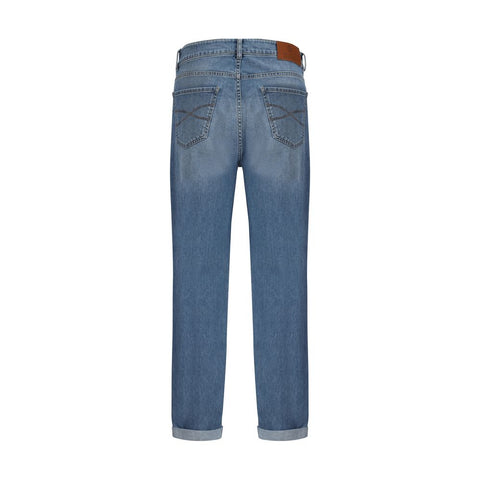 Blue Cotton Straight-Leg Jeans