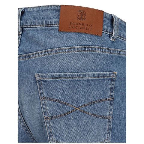 Blue Cotton Straight-Leg Jeans