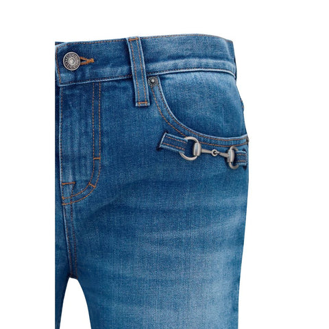 Blue Cotton Flared Jeans