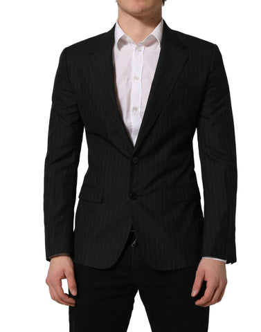 Dark Gray Stripes Wool Single Breasted Blazer