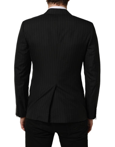 Dark Gray Stripes Wool Single Breasted Blazer