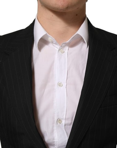 Dark Gray Stripes Wool Single Breasted Blazer