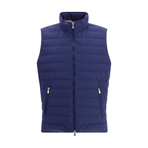 Blue Polyester Sleeveless Jacket
