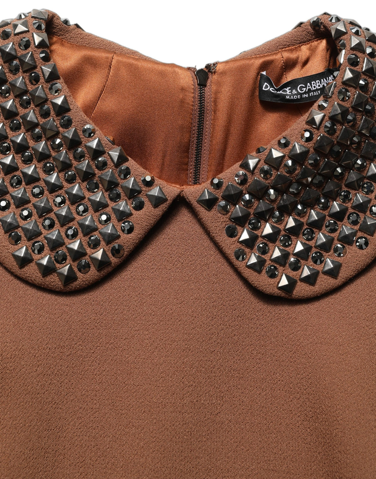 Brown Wool Rhinestone Embellished Midi Dress