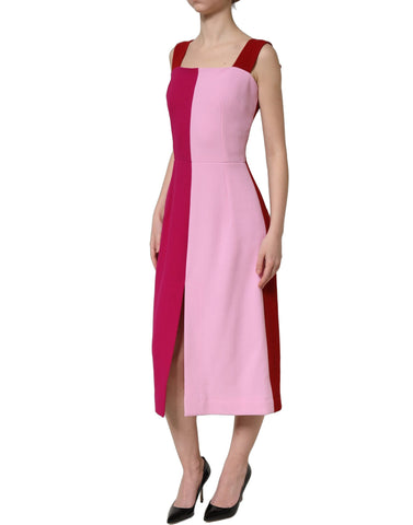 Two Tone Pink Wool Sleeveless Midi Dress