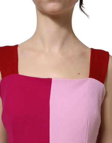 Two Tone Pink Wool Sleeveless Midi Dress