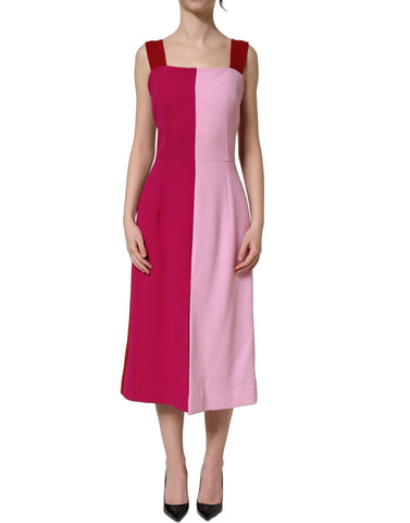 Two Tone Pink Wool Sleeveless Midi Dress