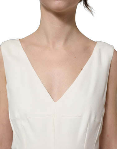 White Leopard Sleeveless Sheath Midi Dress