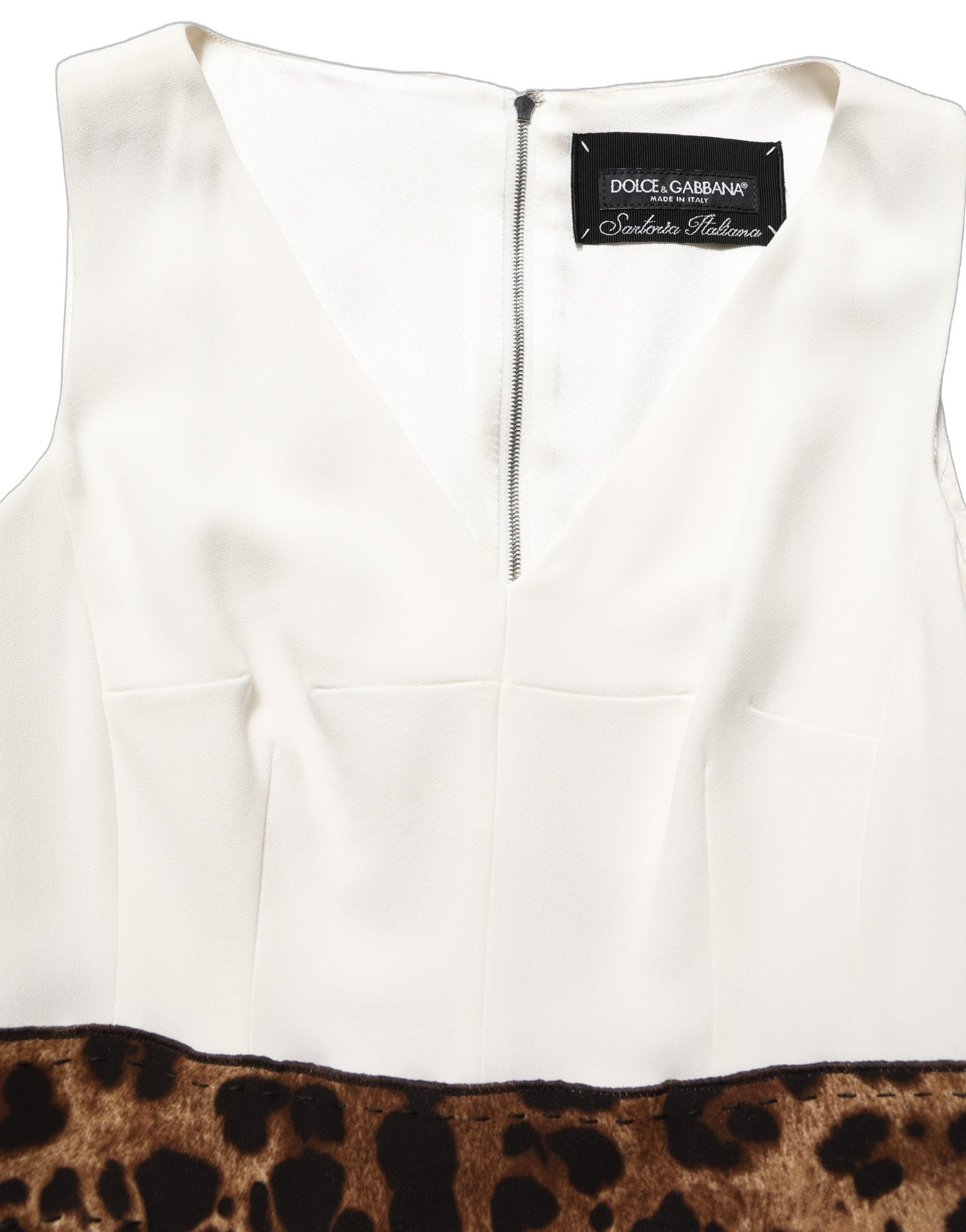 White Leopard Sleeveless Sheath Midi Dress
