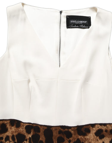 White Leopard Sleeveless Sheath Midi Dress