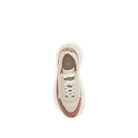 Beige Nylon Chunky Sneakers
