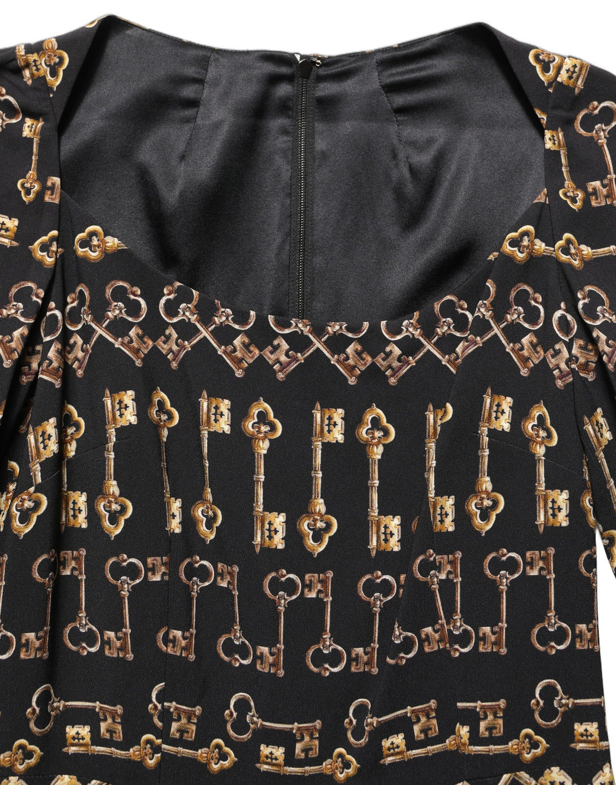 Black Key Print Long Sleeves Sheath Midi Dress