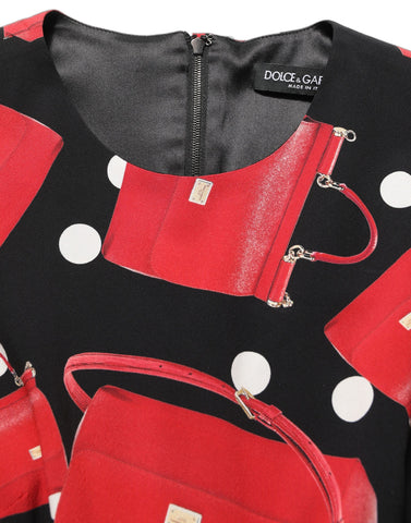 Black Handbag Print Long Sleeve Midi Dress