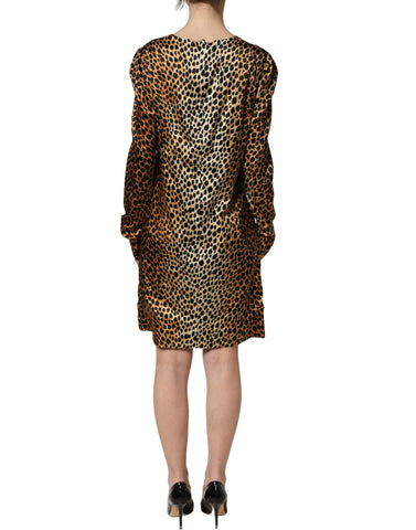 Brown Ocelot Print Long Sleeve Mini Dress