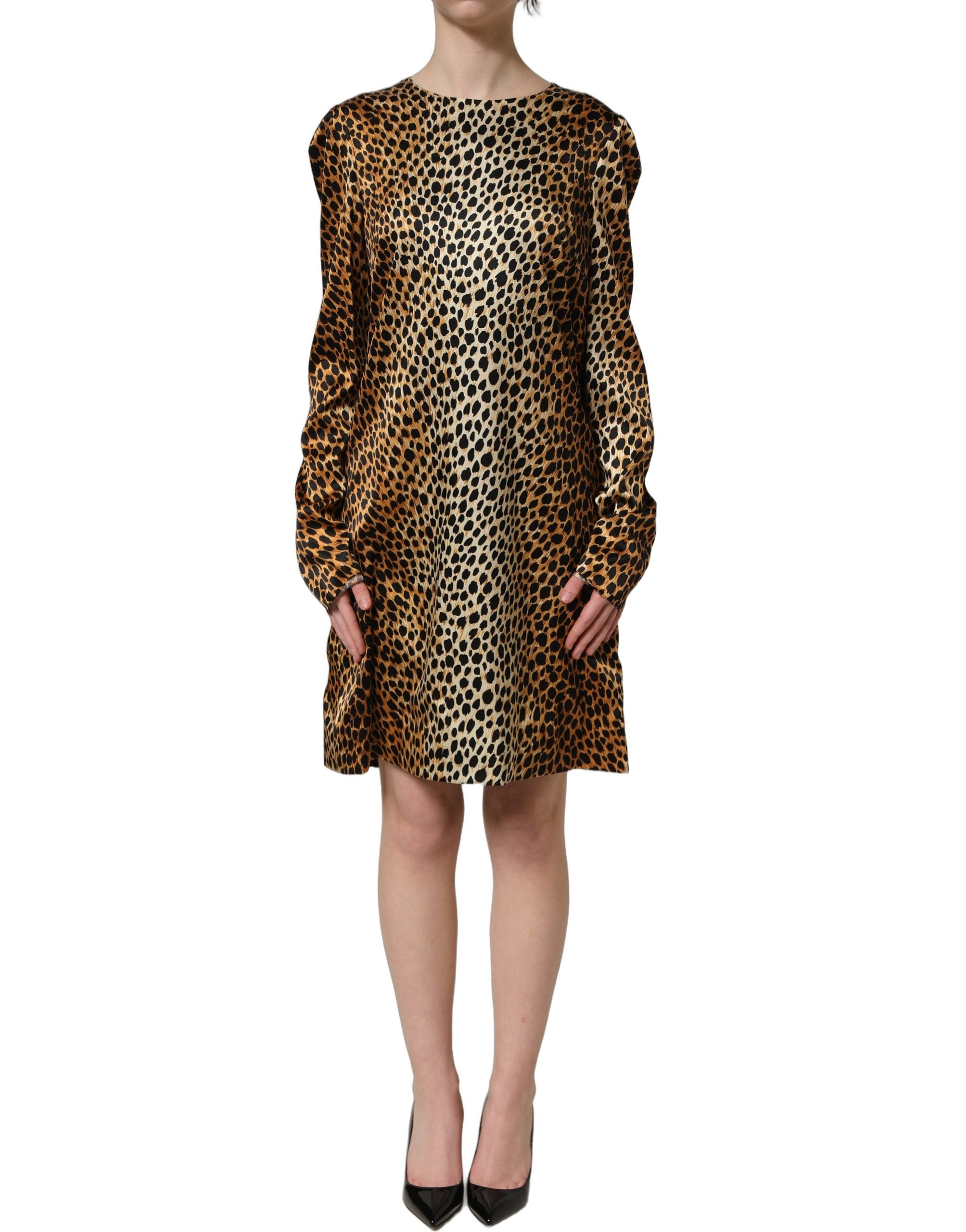 Brown Ocelot Print Long Sleeve Mini Dress