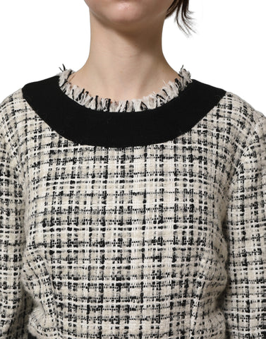 Multicolor Bouclé Tweed Frayed Trim Midi Dress