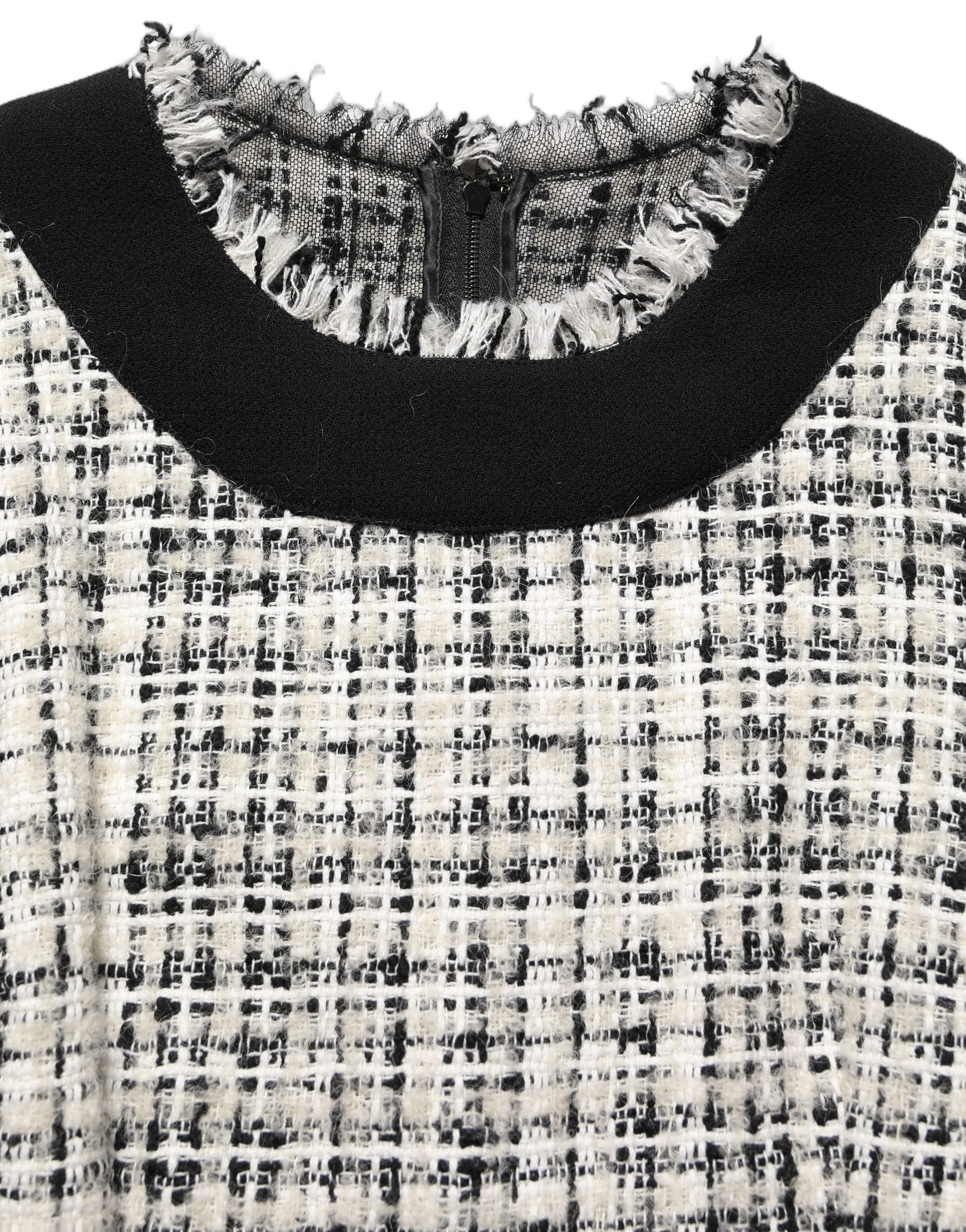 Multicolor Bouclé Tweed Frayed Trim Midi Dress
