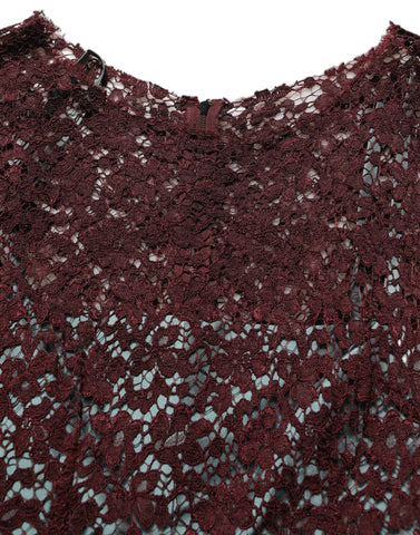 Multicolor Floral Lace Taffeta Pleated Midi Dress