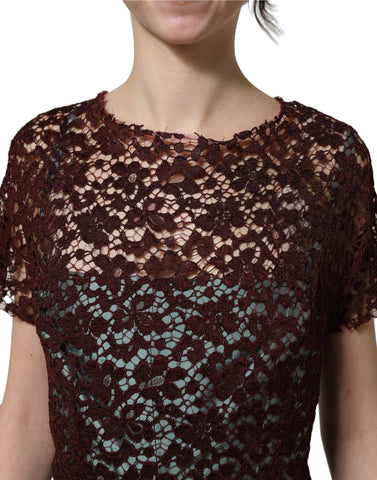 Multicolor Floral Lace Taffeta Pleated Midi Dress