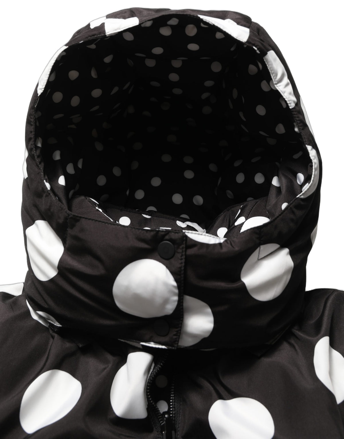 Black White Polka Dot Hooded Blouson Jacket