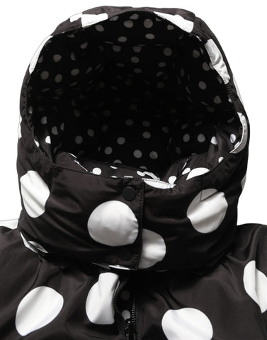 Black White Polka Dot Hooded Blouson Jacket