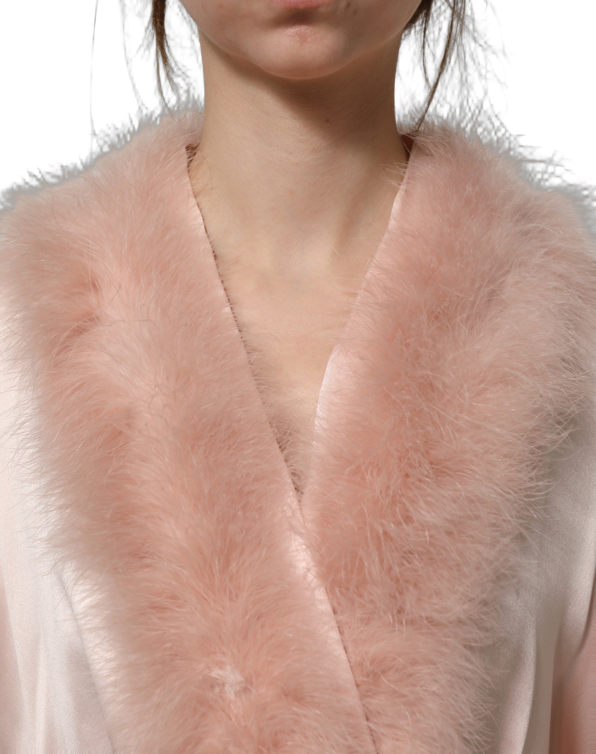 Light Pink Silk Turkey Feather Robe Jacket