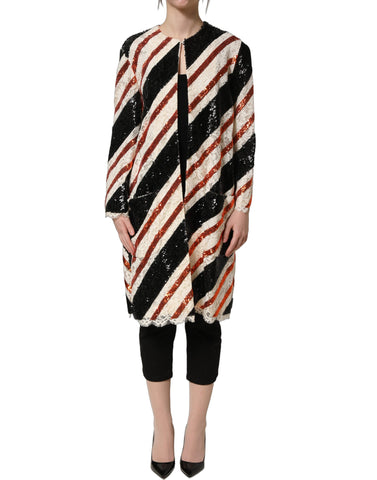 Multicolor Stripe Sequin Duster Coat Jacket
