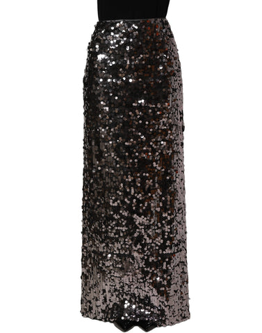 Brown Sequinned Embellished Pencil Cut Skirt