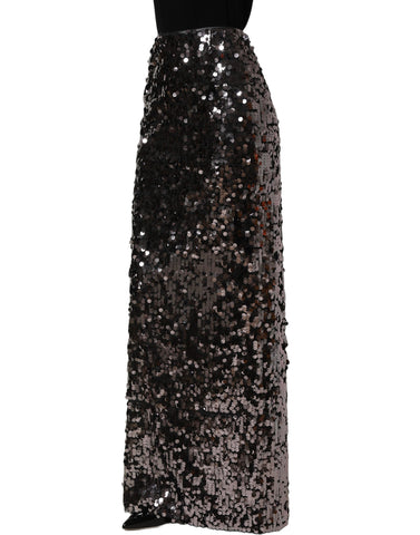 Brown Sequinned Embellished Pencil Cut Skirt