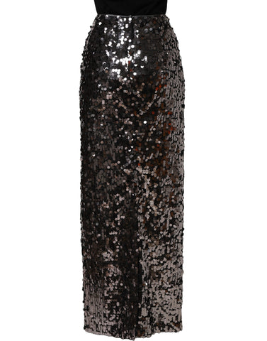 Brown Sequinned Embellished Pencil Cut Skirt