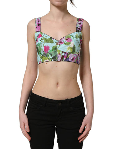 Multicolor Floral Cropped Bustier Tank Top