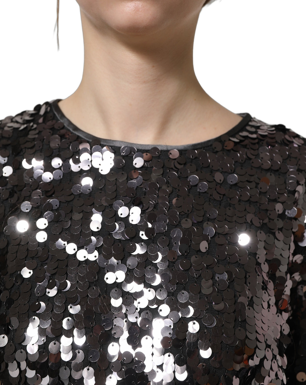 Black Sequined Long Sleeves Crop Blouse Top