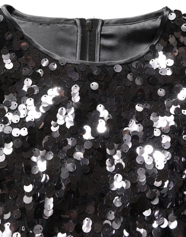 Black Sequined Long Sleeves Crop Blouse Top