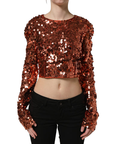 Red Sequined Long Sleeves Crop Blouse Top