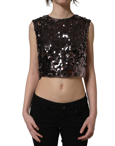 Purple Sequined Sleeveless Cropped Tank Top