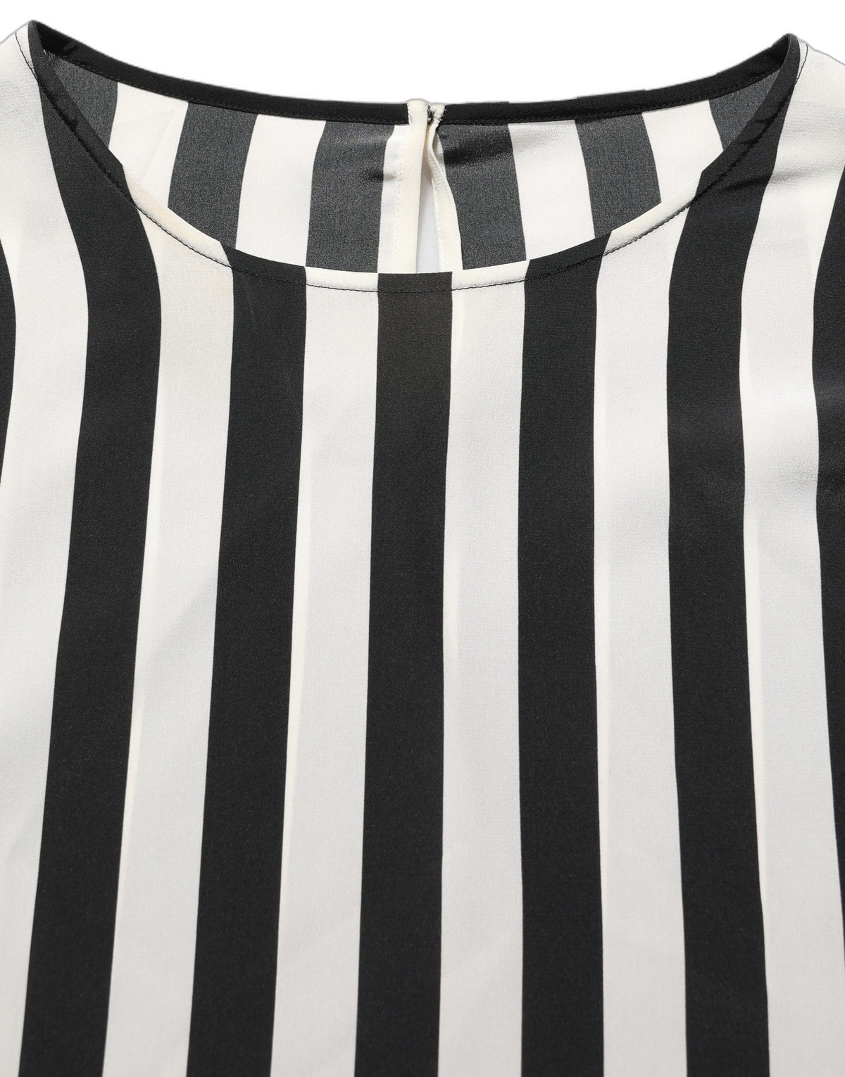 Black White Stripes Round Neck Blouse Top