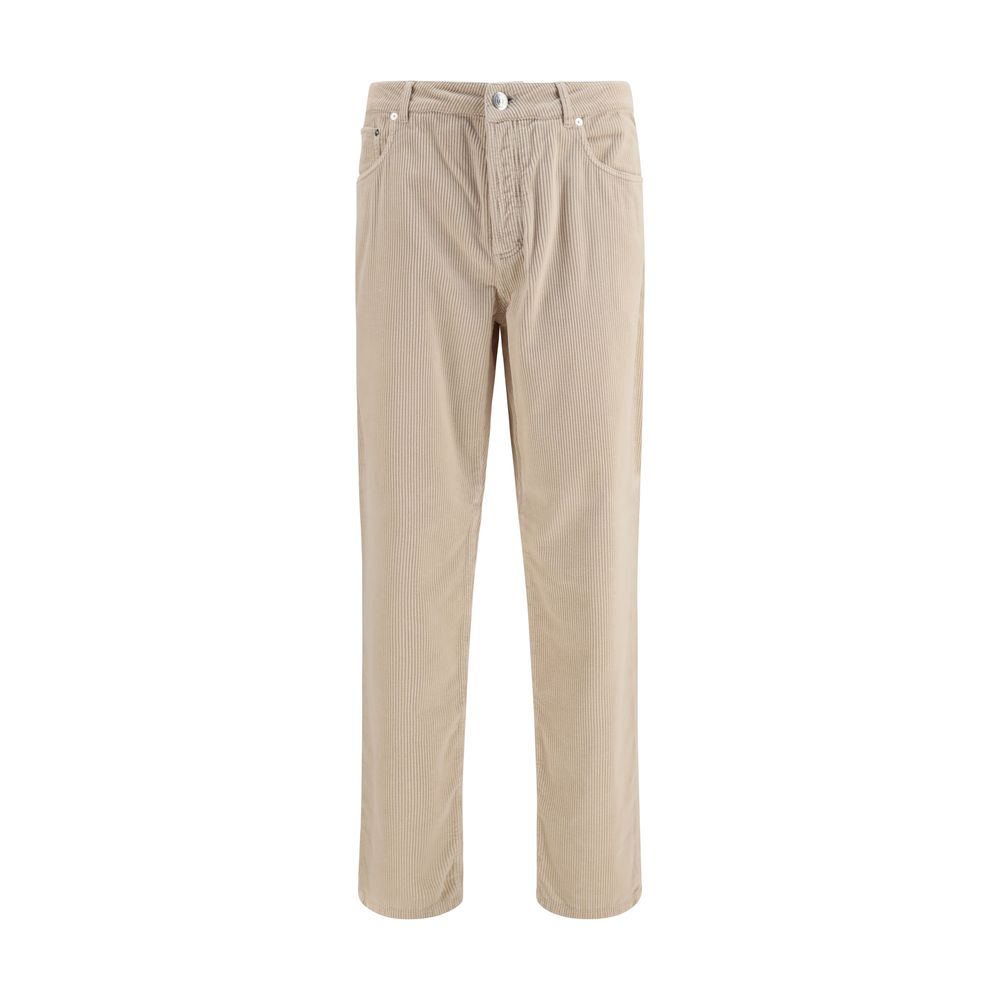 Beige Cotton Casual Pants