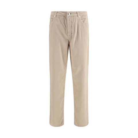 Beige Cotton Casual Pants