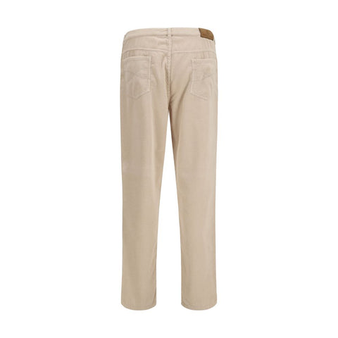 Beige Cotton Casual Pants