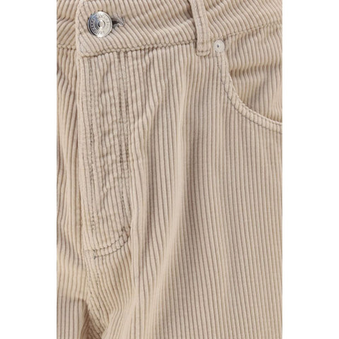 Beige Cotton Casual Pants
