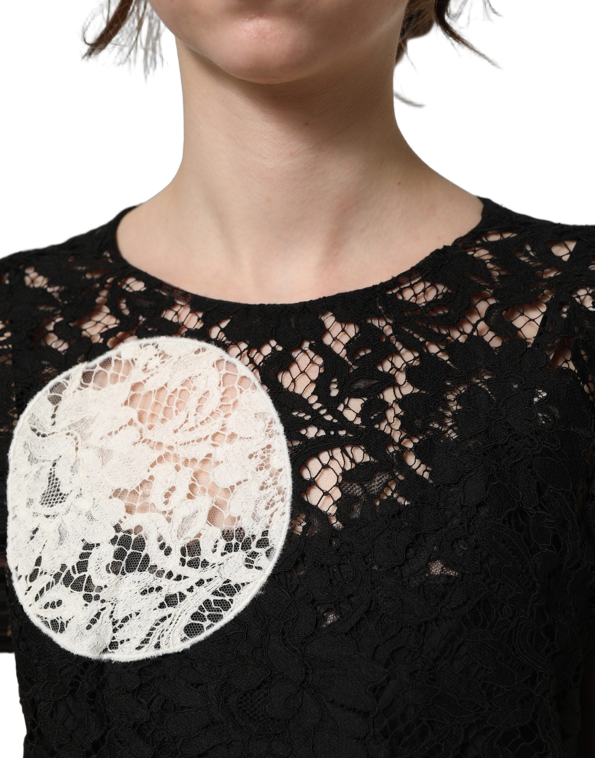 Black White Floral Lace Short Sleeve Blouse Top