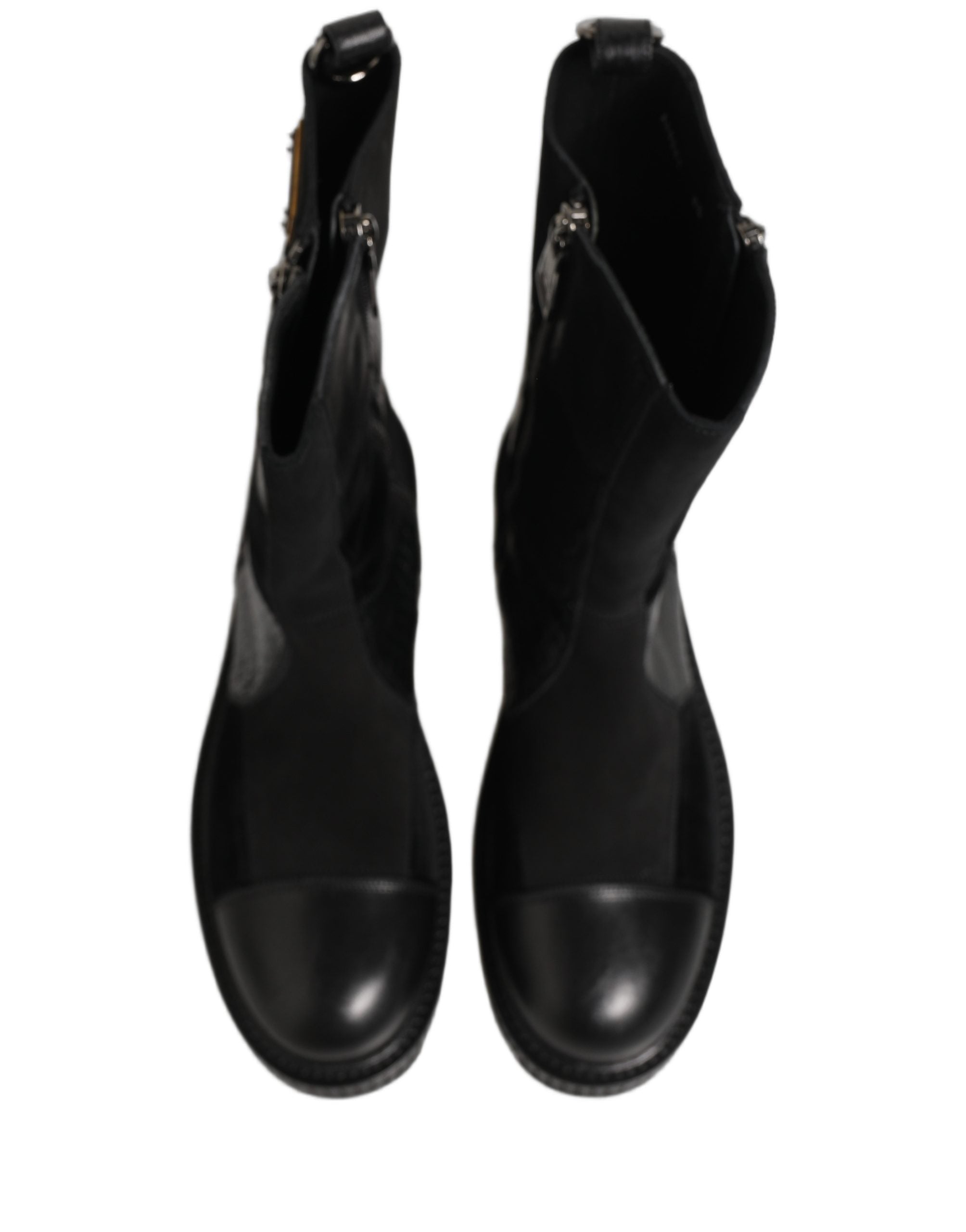 Black Patchwork Leather Mid Calf Boots Shoes