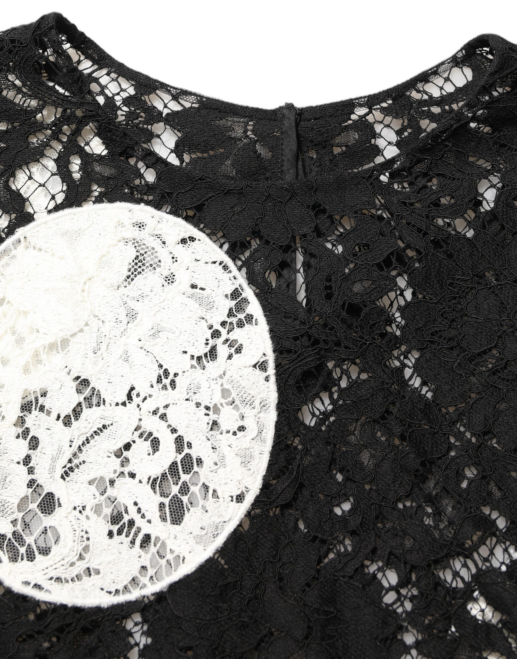Black White Floral Lace Short Sleeve Blouse Top