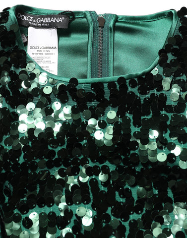 Green Sequined Long Sleeves Crop Blouse Top