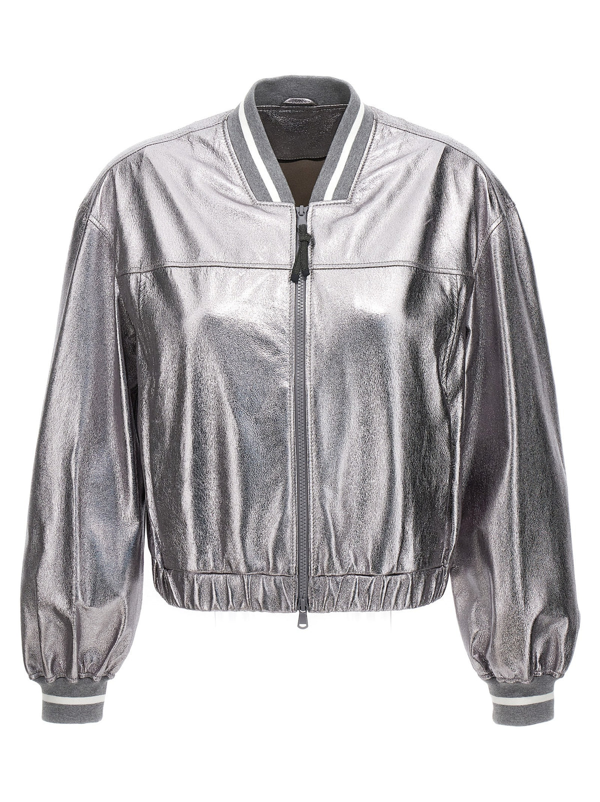 Silver Leather Bomber