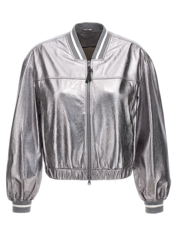 Silver Leather Bomber