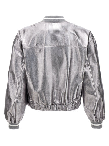 Silver Leather Bomber