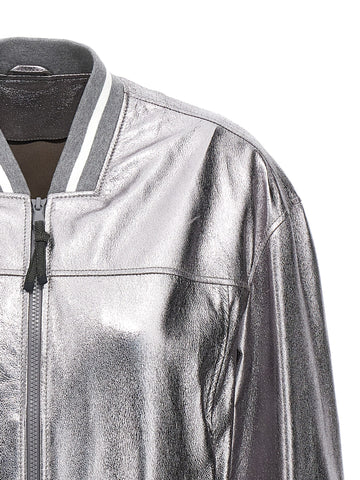 Silver Leather Bomber