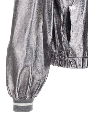 Silver Leather Bomber